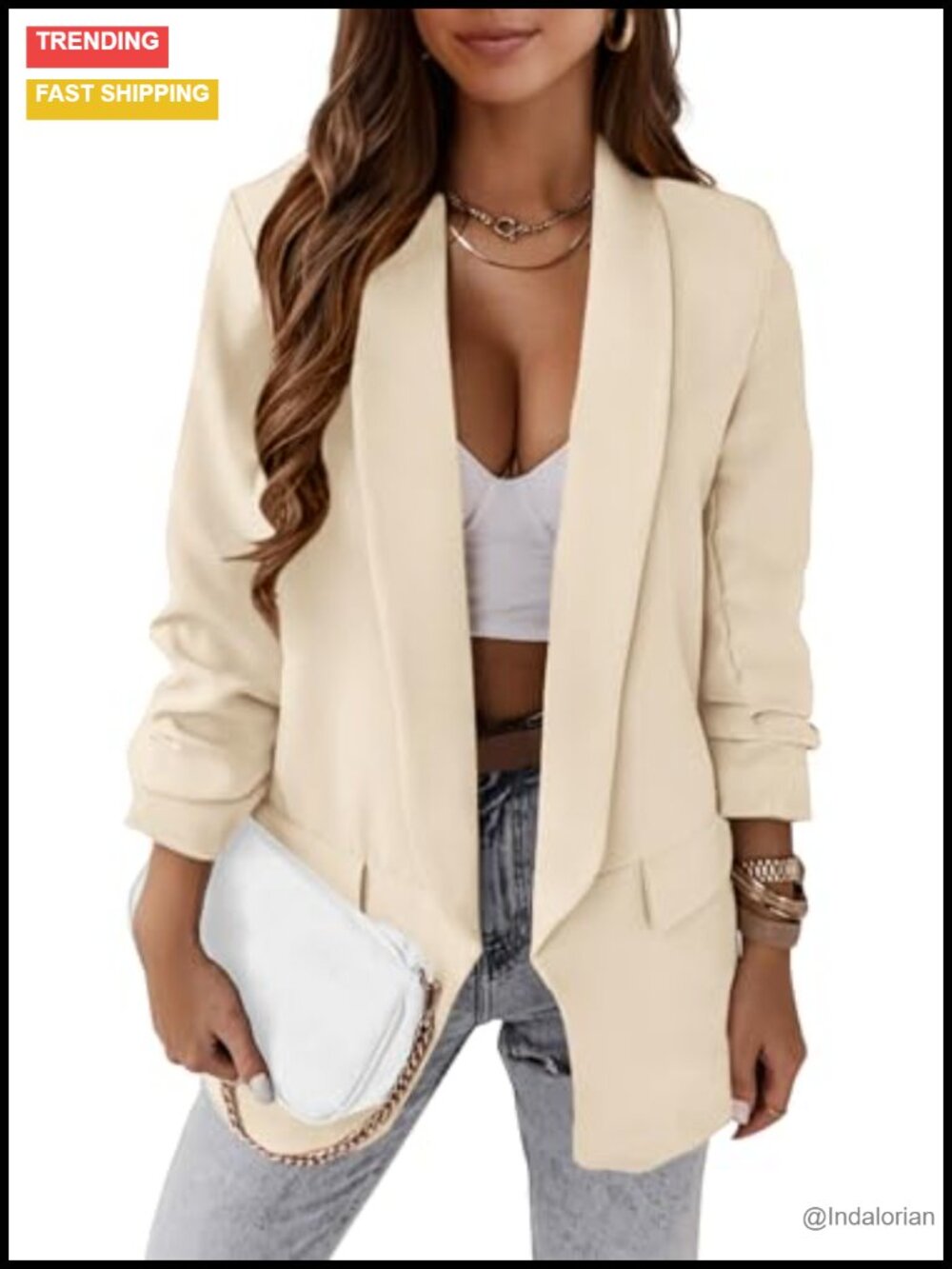 Oversized Open Front Blazer Shawl Collar Business Casual